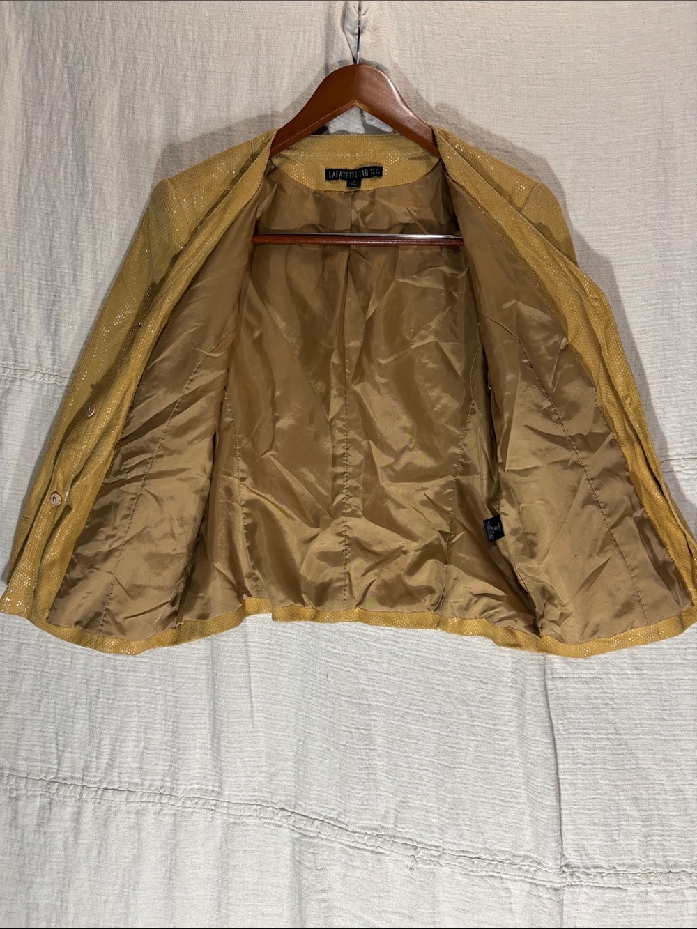 Lafayette 148 NY Vintage Reptile Embossed Leather Jacket Yellow Size 6 - Picture 12 of 13